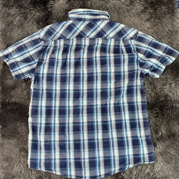 Nautica Jeans Co blue and white plaid shirt-sleeve button down shirt - Picture 9 of 17